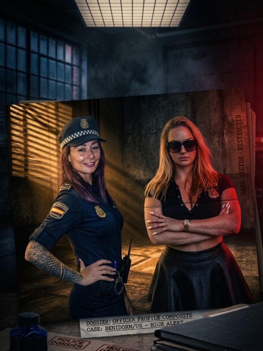 Officers Bella and Aphrodite of Elite Unit in a noir interrogation setting