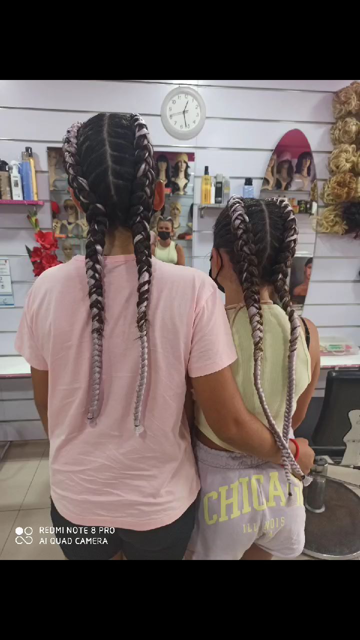 Cornrow braids with colour thread accents